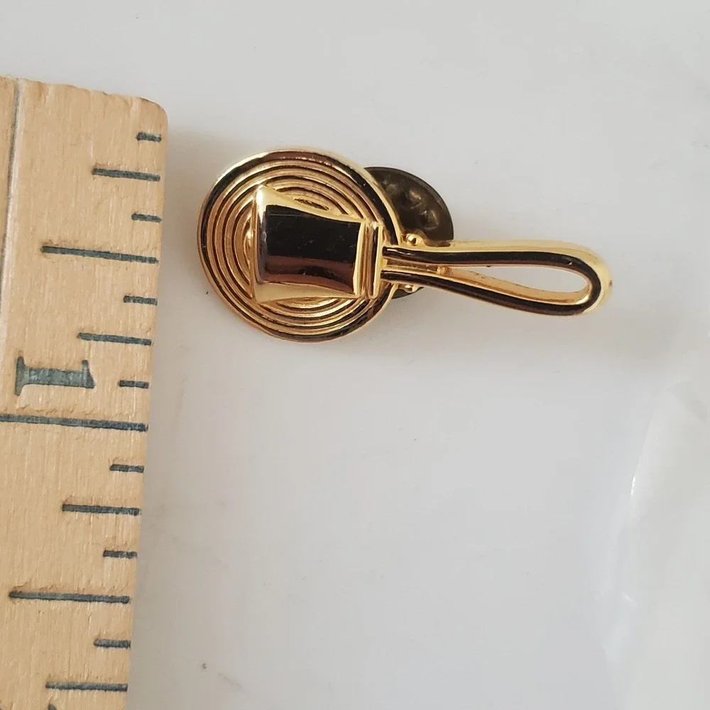 Lot of 3 Gold Tone Bell & Pan Lapel Pins Brooches Collectible Jewelry